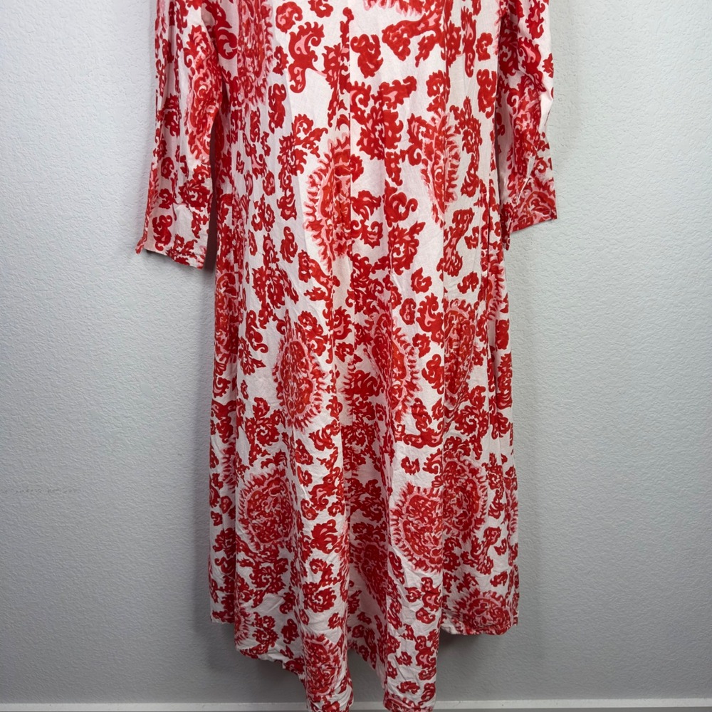 Dolma Dress Womens M Red White Damask Casual Maxi Boho Coastal Festival Vacation - Picture 5 of 13